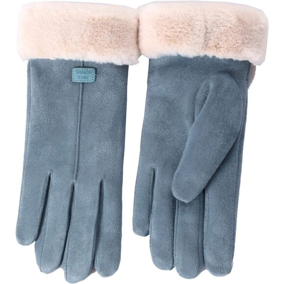 Women's Blue Winter Warm Touch Screen Thick Mittens Lady Outdoor Gloves - Picture 3 of 6